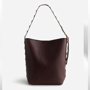 Madewell The Essential Bucket Tote Leather Bag Chocolate Raisin, gold studs